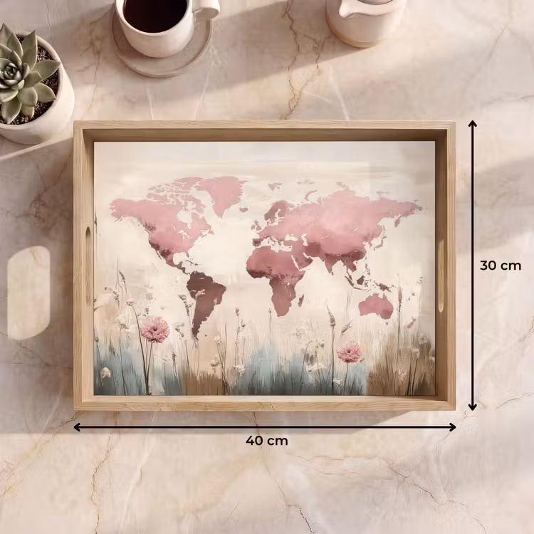 Tablett - Weltkarte - Rosa - Blumen — 7