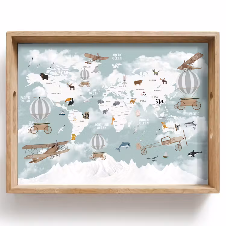 Tablett - Weltkarte - Kind - Flugzeug — 1