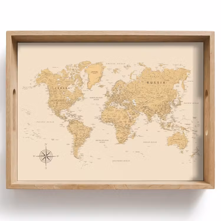 Tablett - Weltkarte - Realistisch - Beige — 1