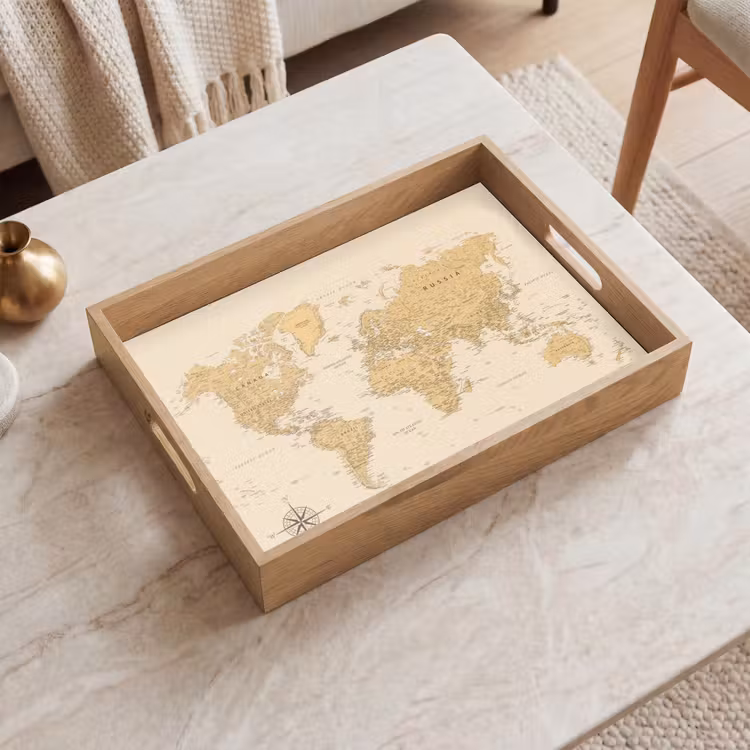 Tablett - Weltkarte - Realistisch - Beige — 2