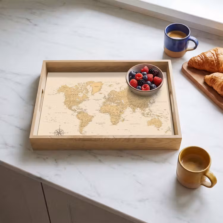 Tablett - Weltkarte - Realistisch - Beige — 3