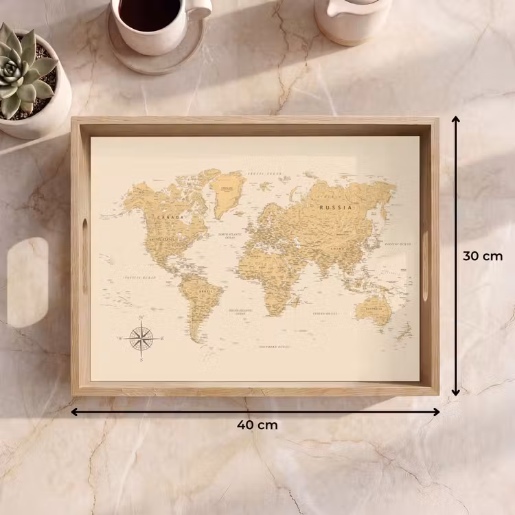 Tablett - Weltkarte - Realistisch - Beige — 7