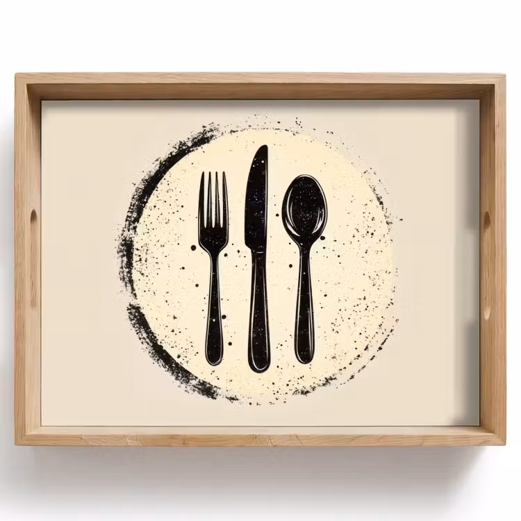 Tablett - Schwarz - Besteck - Rund — 1