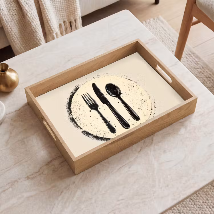 Tablett - Schwarz - Besteck - Rund — 2