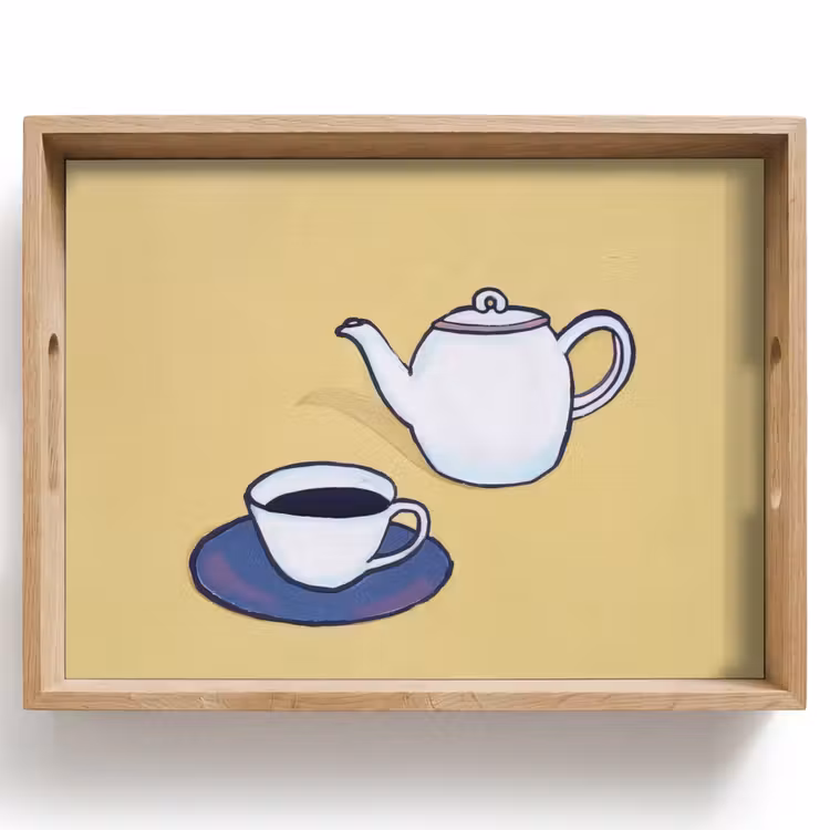 Tablett - Teekanne - Tasse - Beige - Illustration — 1