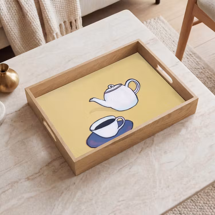 Tablett - Teekanne - Tasse - Beige - Illustration — 2