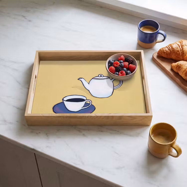 Tablett - Teekanne - Tasse - Beige - Illustration — 3