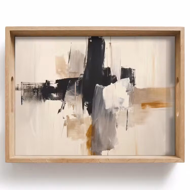 Tablett - Pinselstriche - Grob - Abstrakt - Beige — 1