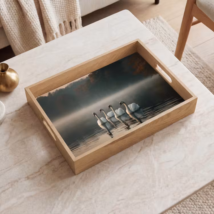 Tablett - Schwäne - Weiß - Wasser - Nebel — 2
