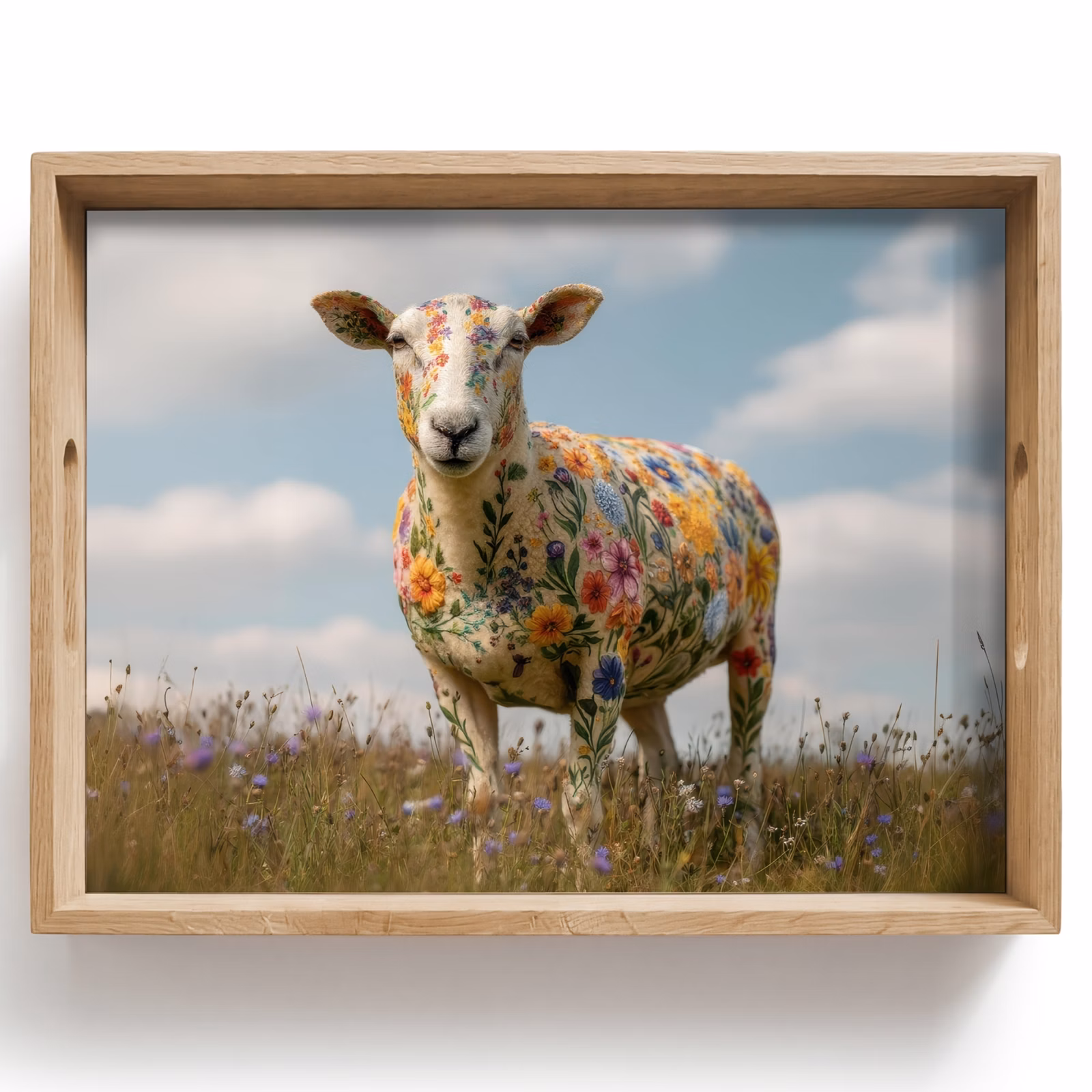 Tablett - Schafe - Blumen - Wiese — 1