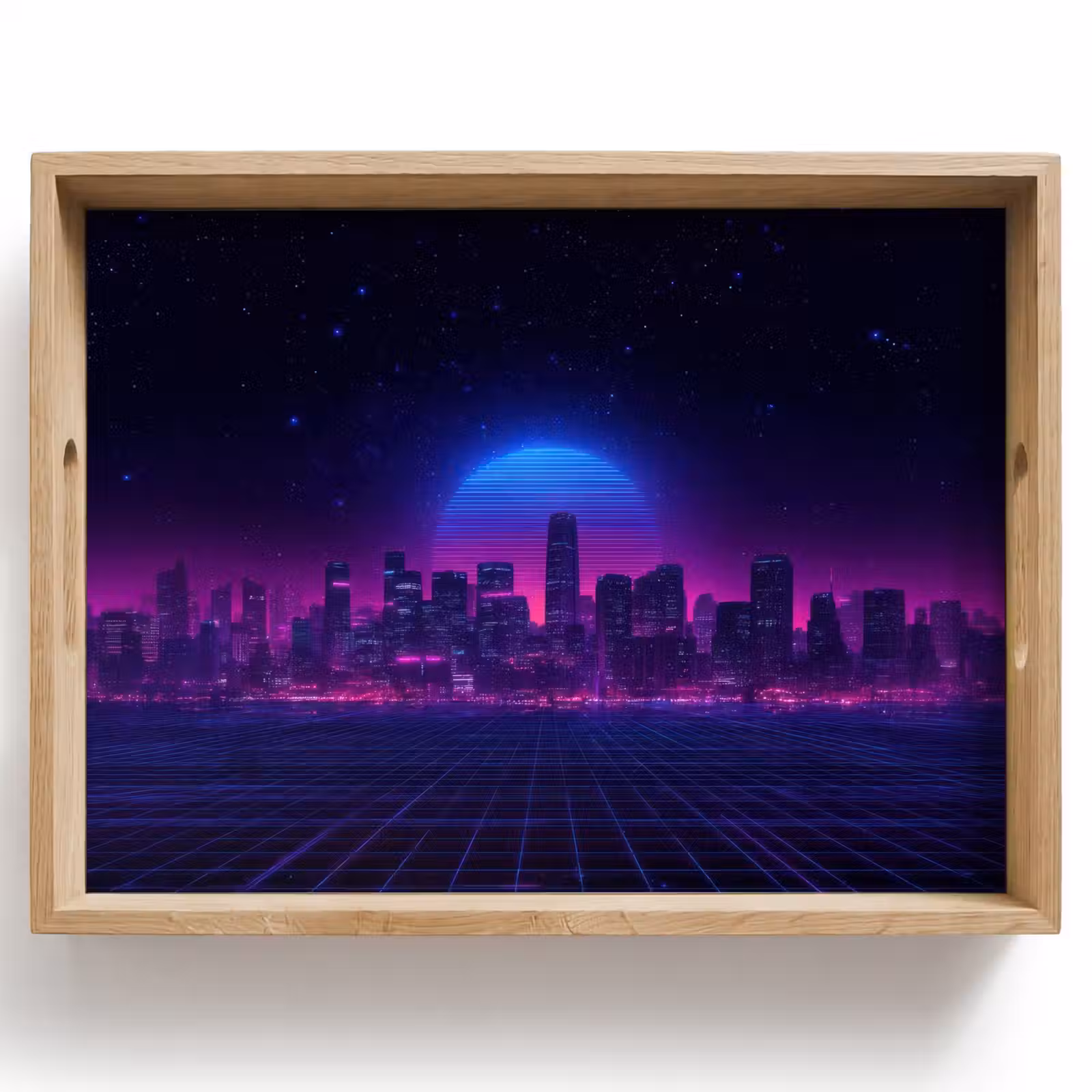 Tablett - Skyline - Sonne - Neon - Gittermuster — 1