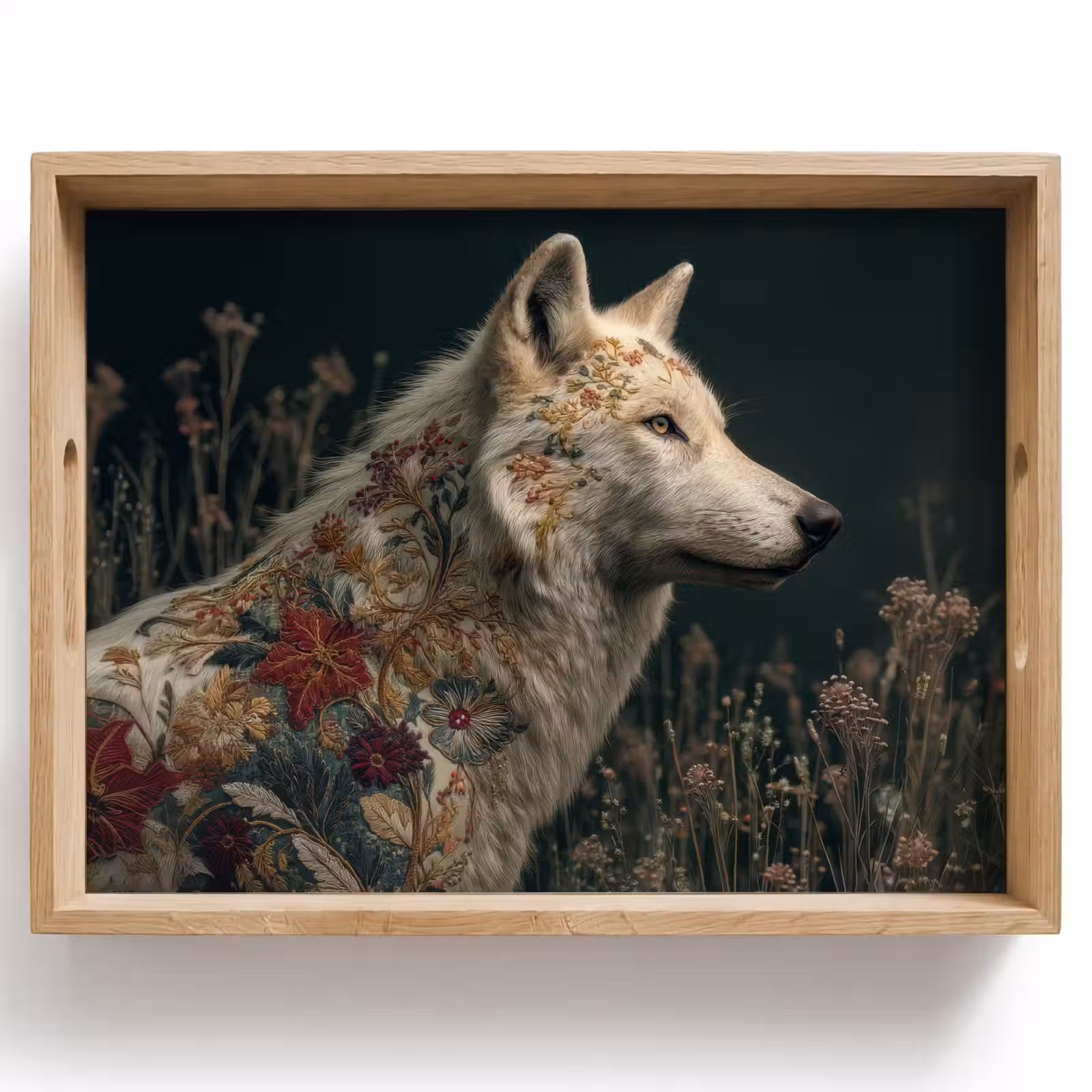 Tablett - Wolf - Blumen - Natur — 1