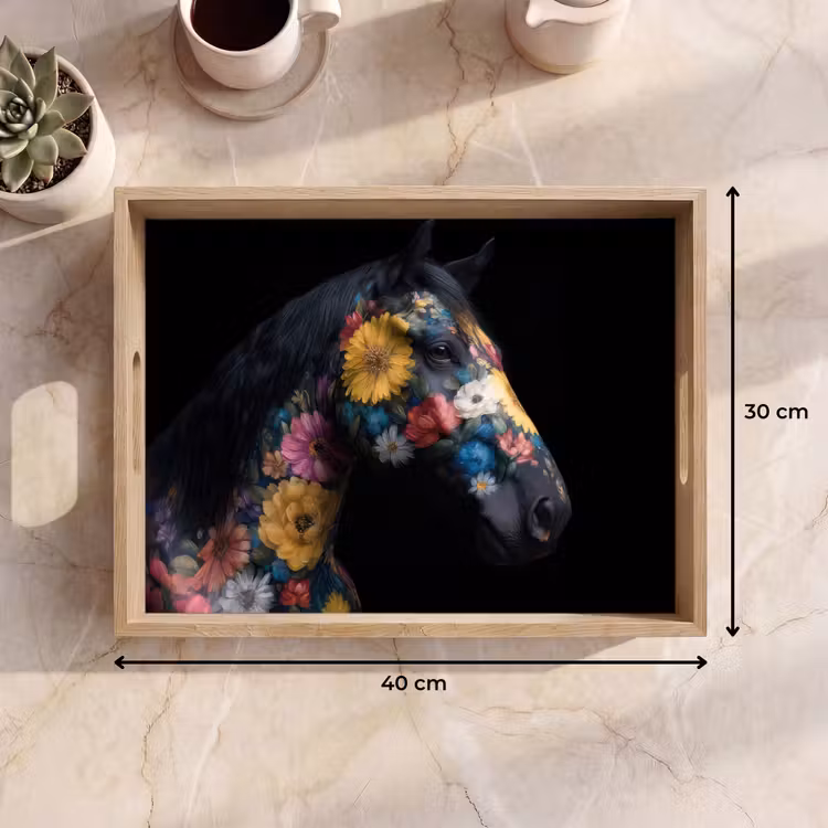 Tablett - Pferd - Blumen - Schwarz — 7