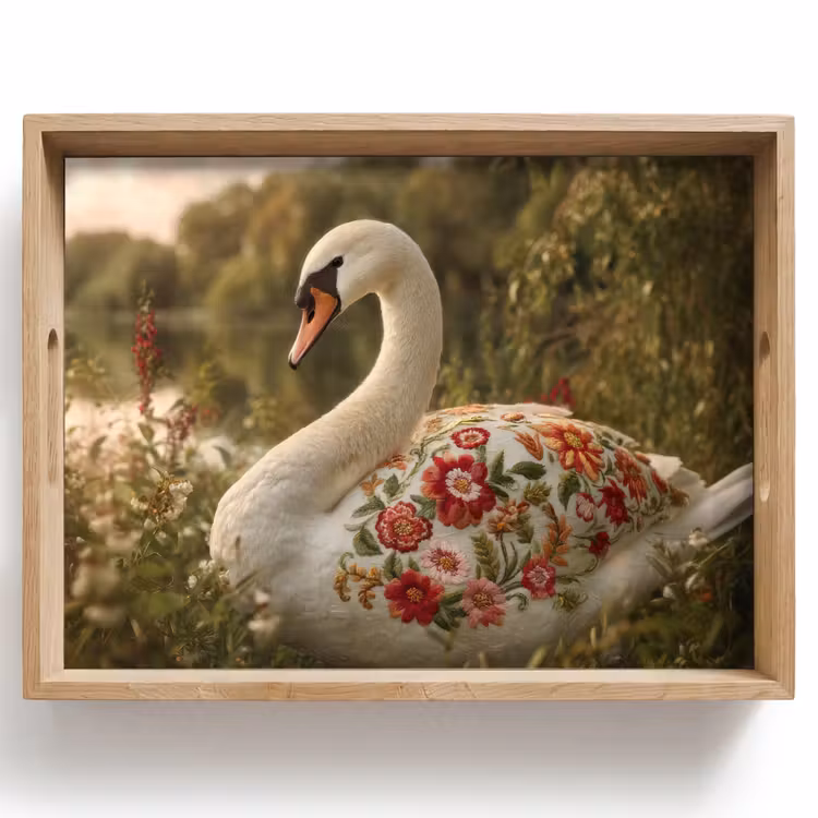 Tablett - Schwan - Blumen - Natur — 1