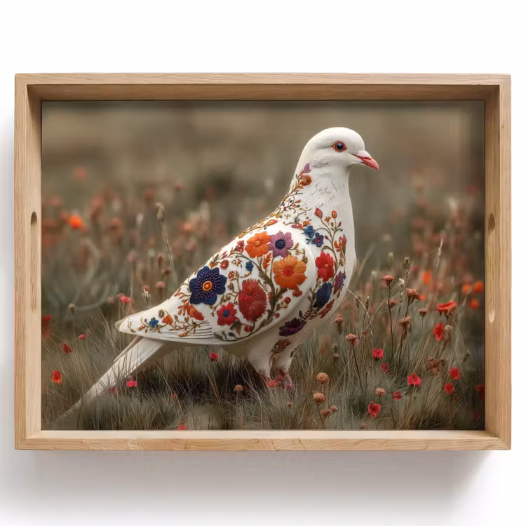 Tablett - Taube - Blumen - Natur — 1