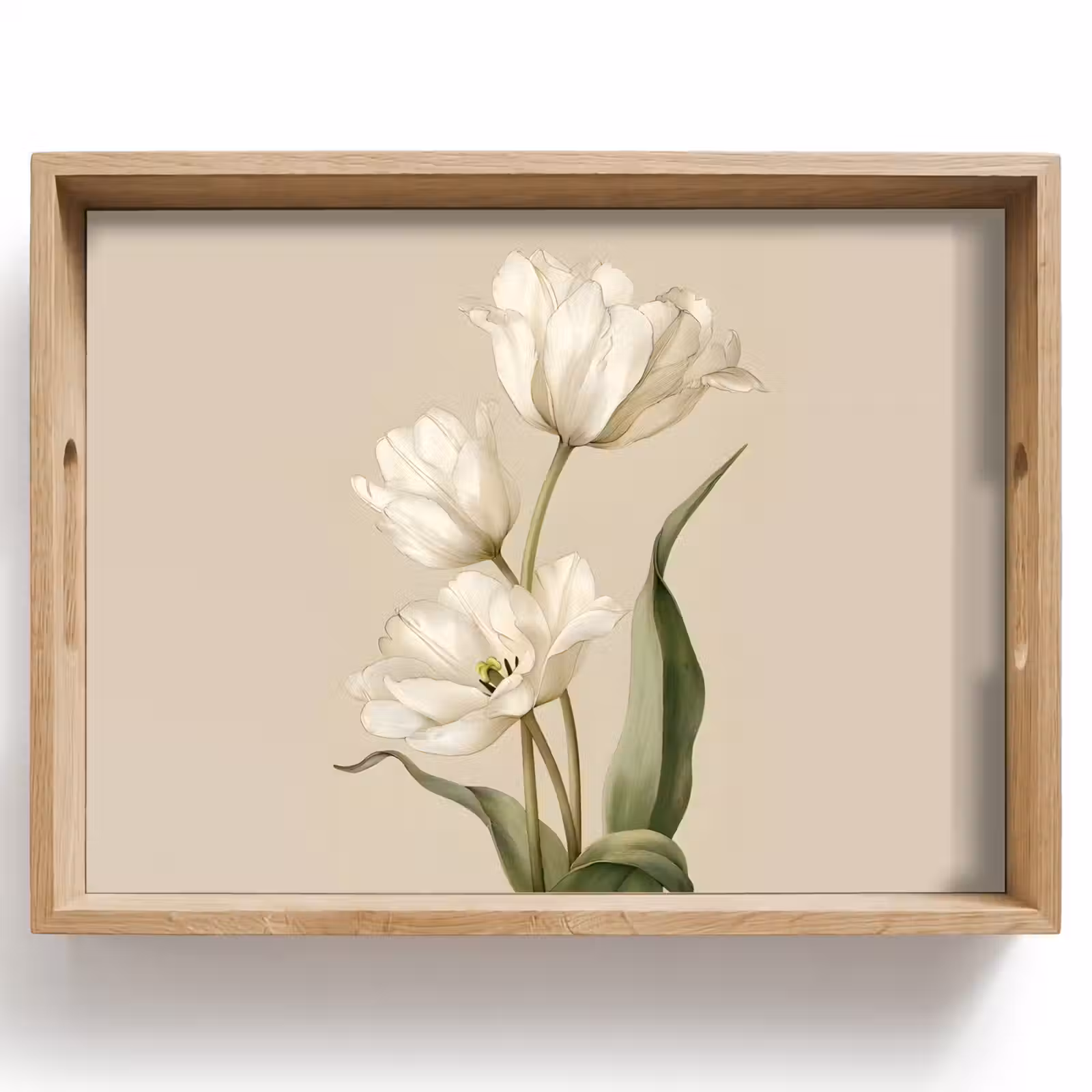 Tablett - Tulpen - Weiß - Blätter — 1
