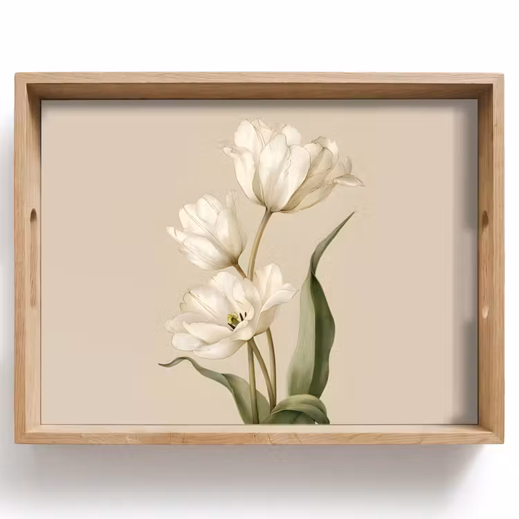 Tablett - Tulpen - Weiß - Blätter — 1