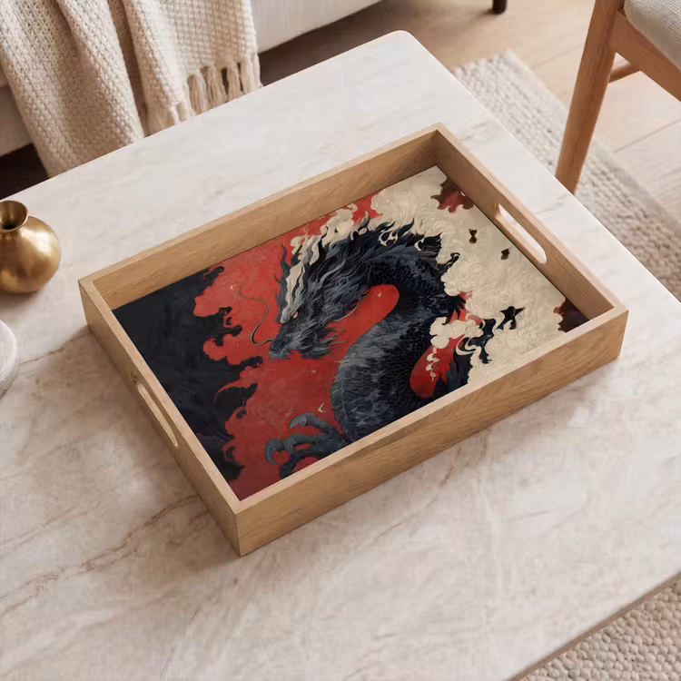 Tablett - Schwarzer Drache - Rauchwolken - Rot — 2