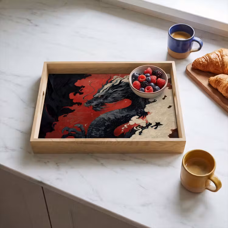 Tablett - Schwarzer Drache - Rauchwolken - Rot — 3