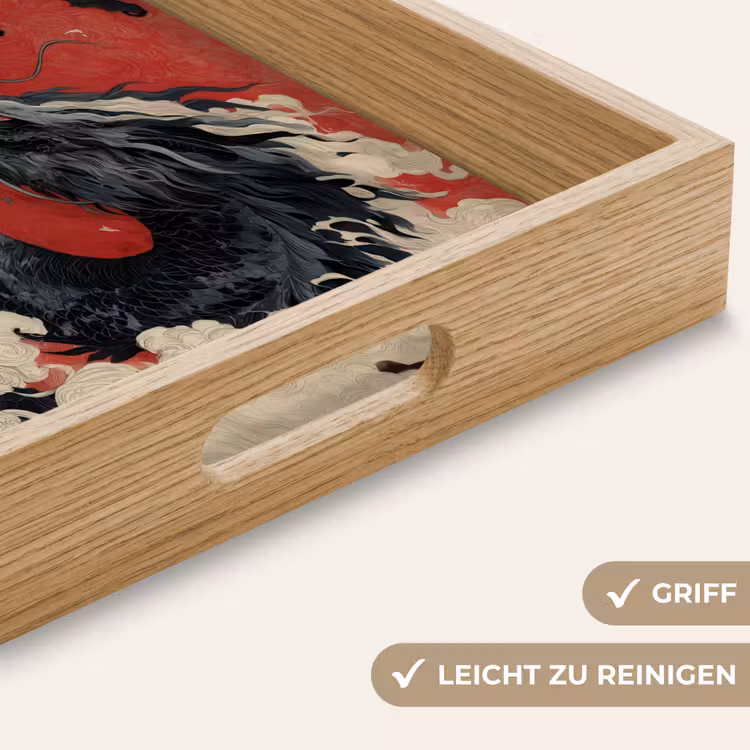 Tablett - Schwarzer Drache - Rauchwolken - Rot — 8
