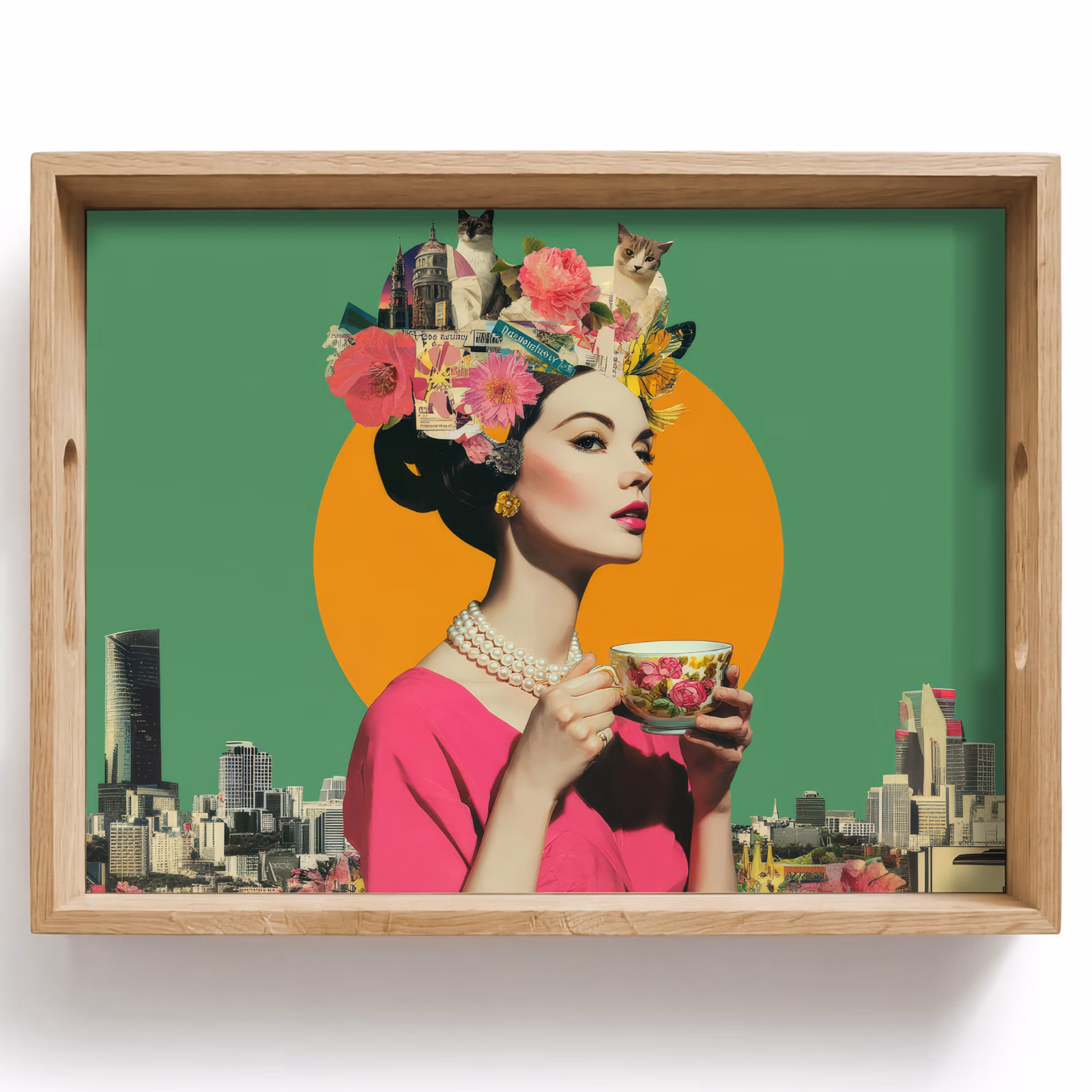 Tablett - Retro - Frau - Stadt - Sonne — 1