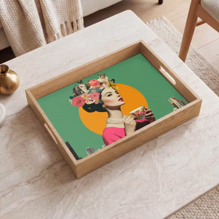Tablett - Retro - Frau - Stadt - Sonne — 2
