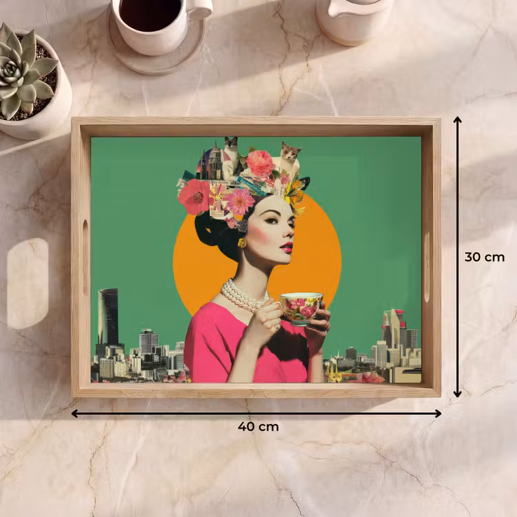 Tablett - Retro - Frau - Stadt - Sonne — 7