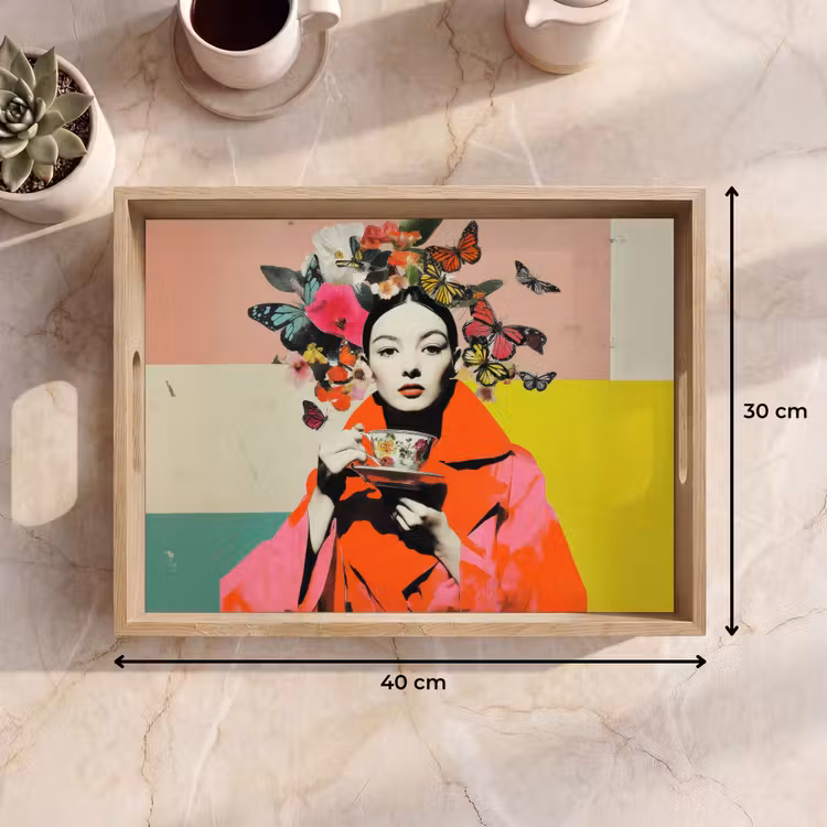 Tablett - Retro - Frau - Tasse - Schmetterlinge — 7