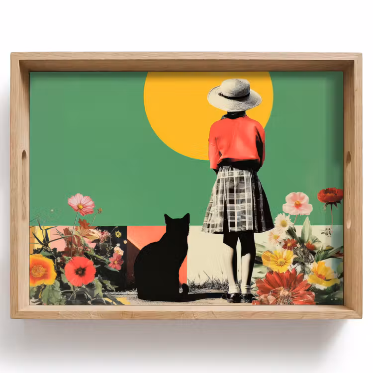 Tablett - Retro - Mädchen - Katze - Sonne — 1