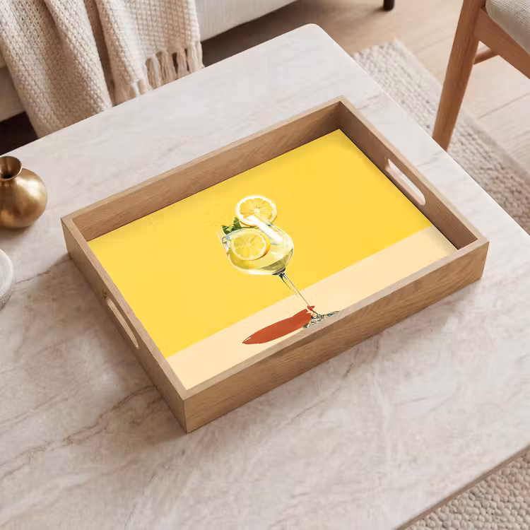 Tablett - Weinglas - Zitrone - Gelb - Minimalistisch — 2