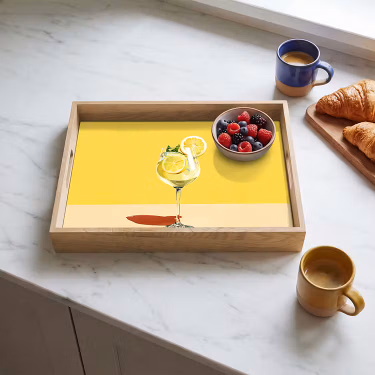 Tablett - Weinglas - Zitrone - Gelb - Minimalistisch — 3