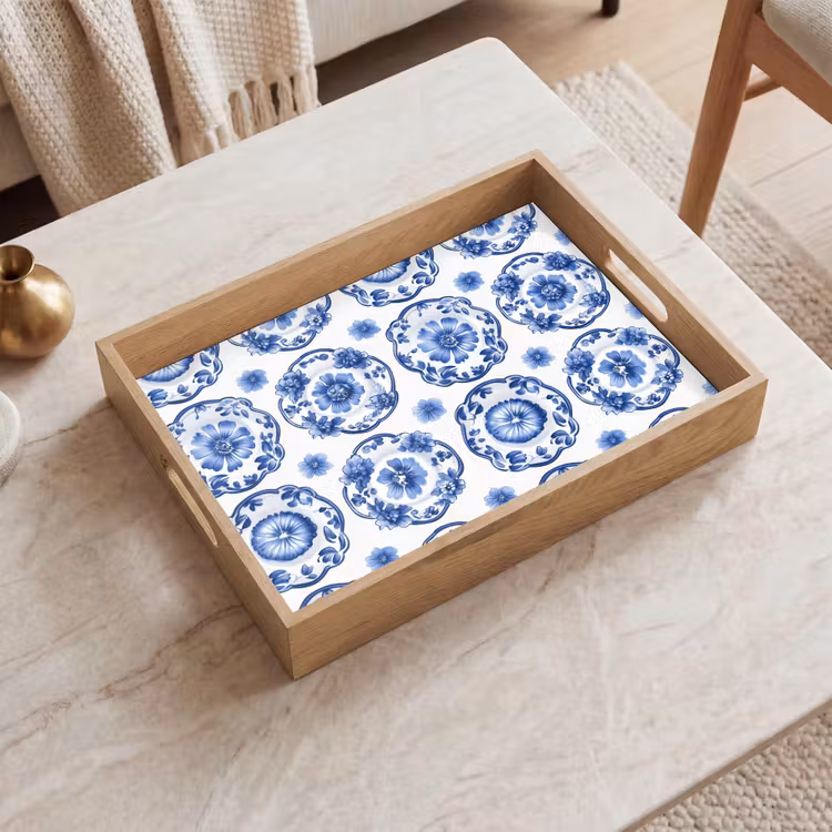 Tablett - Zierteller - Blumen - Blau — 2