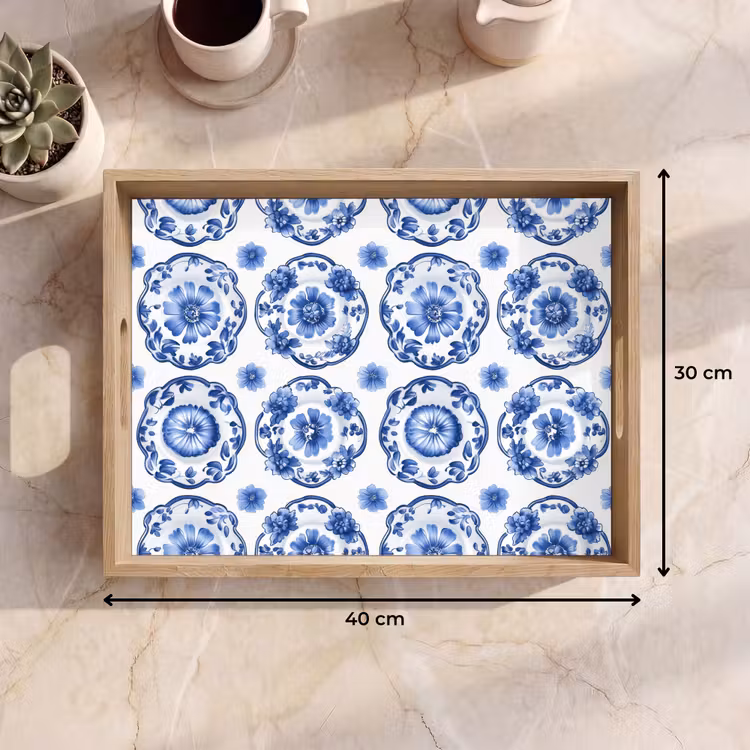 Tablett - Zierteller - Blumen - Blau — 7