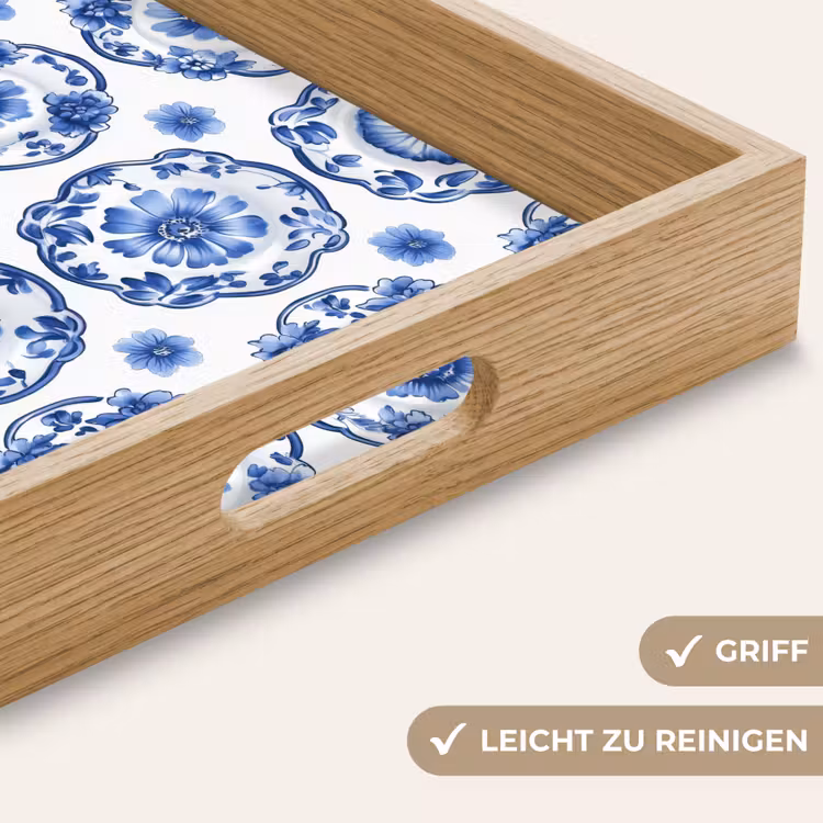 Tablett - Zierteller - Blumen - Blau — 8