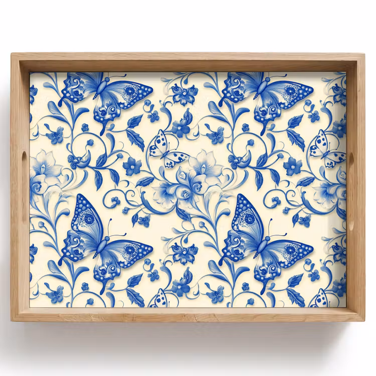 Tablett - Schmetterlinge - Blumen - Blau - Botanisch — 1