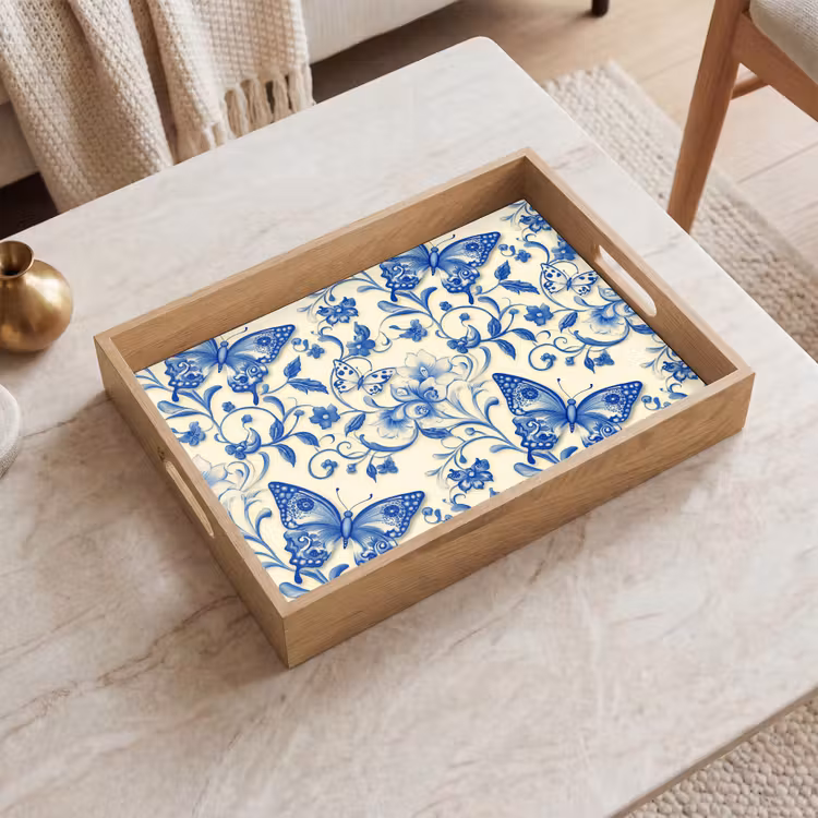 Tablett - Schmetterlinge - Blumen - Blau - Botanisch — 2