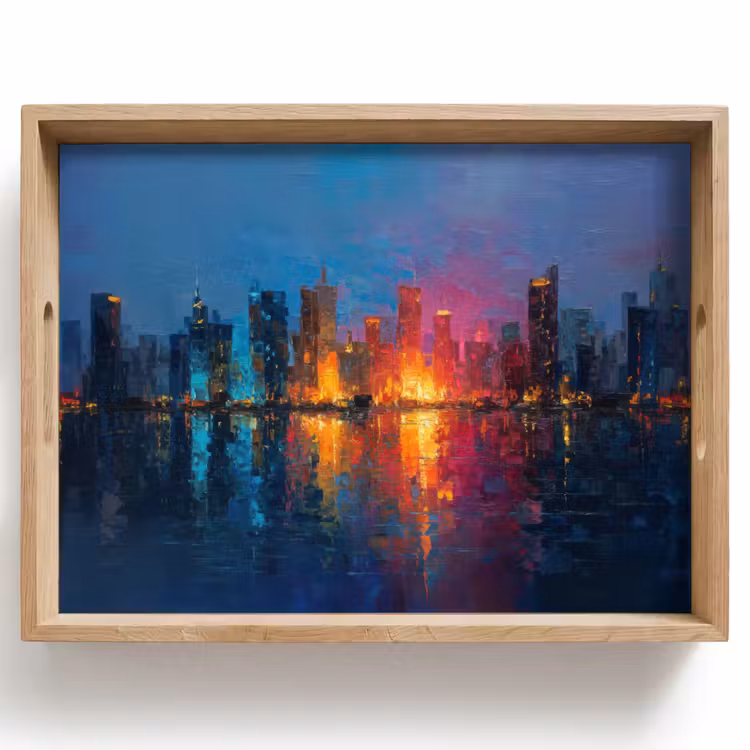 Tablett - Skyline - Pinselstriche - Dunkelblau - Leuchtend — 1