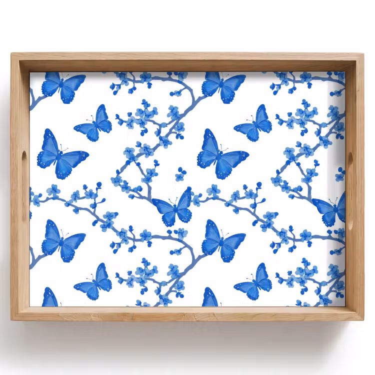 Tablett - Schmetterling - Blumen - Blau — 1