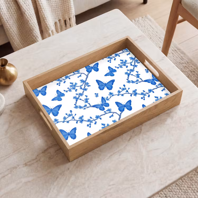 Tablett - Schmetterling - Blumen - Blau — 2