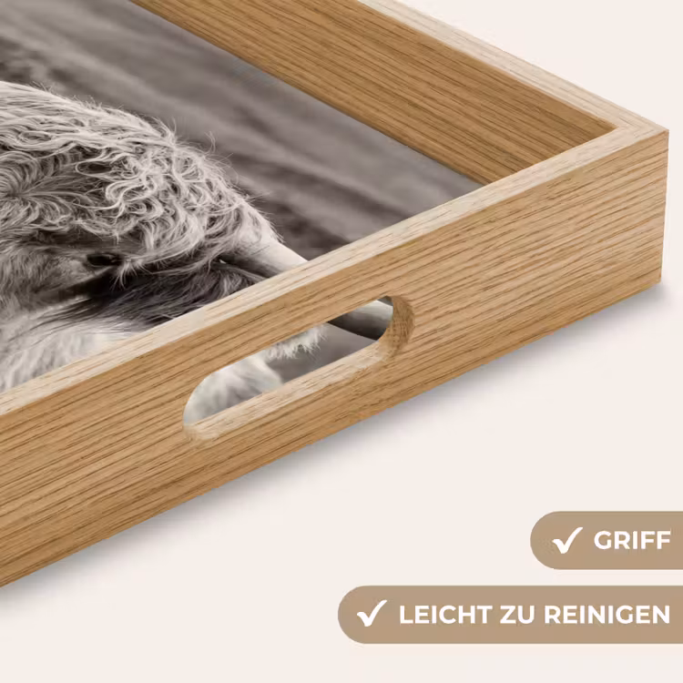 Tablett - Schottischer Highlander - Schwarz - Weiß - Holz — 8