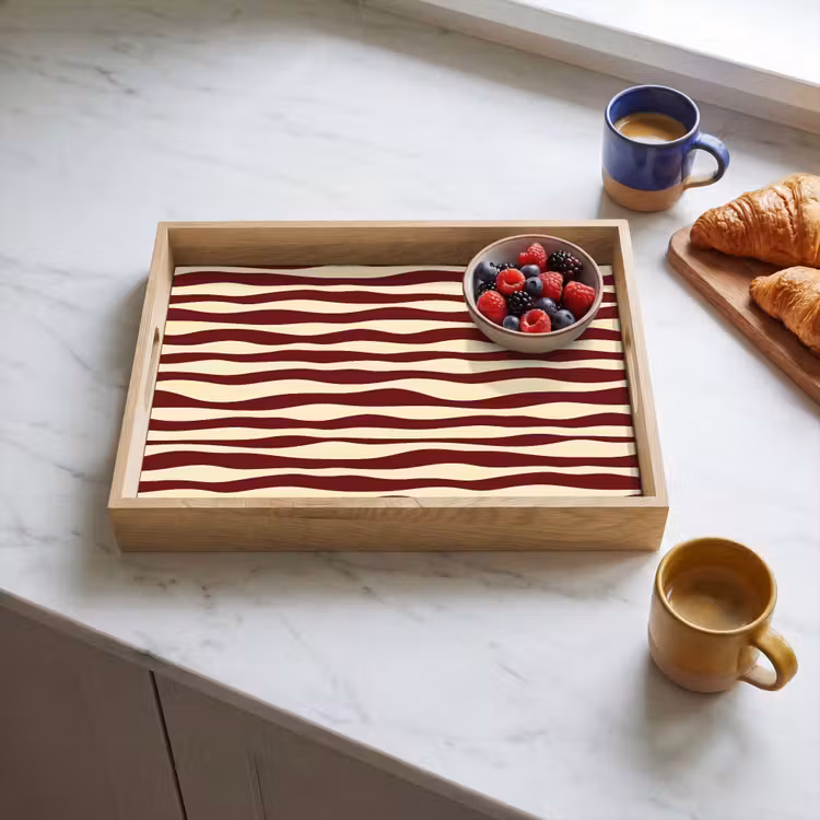 Tablett - Wellen - Rot - Muster - Creme — 3