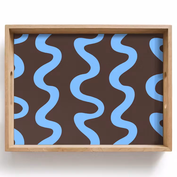 Tablett - Sich windende Linien - Blau - Braun - Minimalistisch — 1