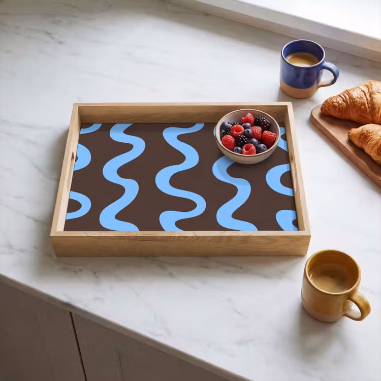 Tablett - Sich windende Linien - Blau - Braun - Minimalistisch — 3