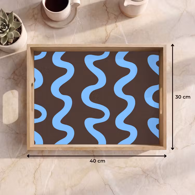 Tablett - Sich windende Linien - Blau - Braun - Minimalistisch — 7