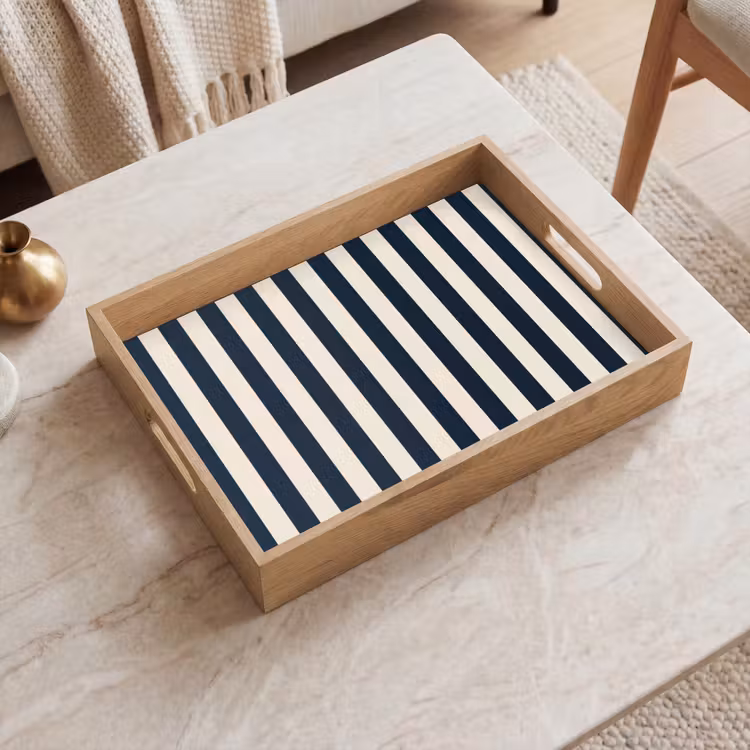 Tablett - Vertikale Streifen - Blau - Creme — 2