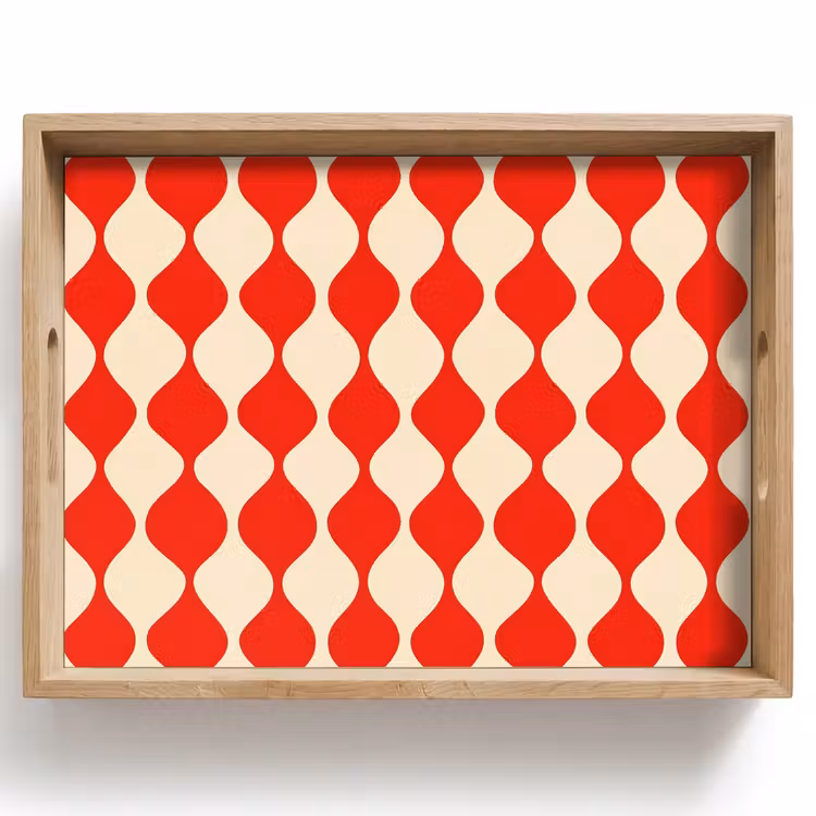 Tablett - Wellenförmiges Muster - Retro - Rot - Beige — 1