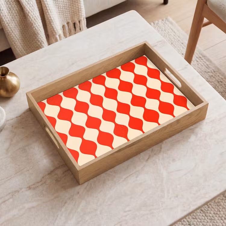Tablett - Wellenförmiges Muster - Retro - Rot - Beige — 2