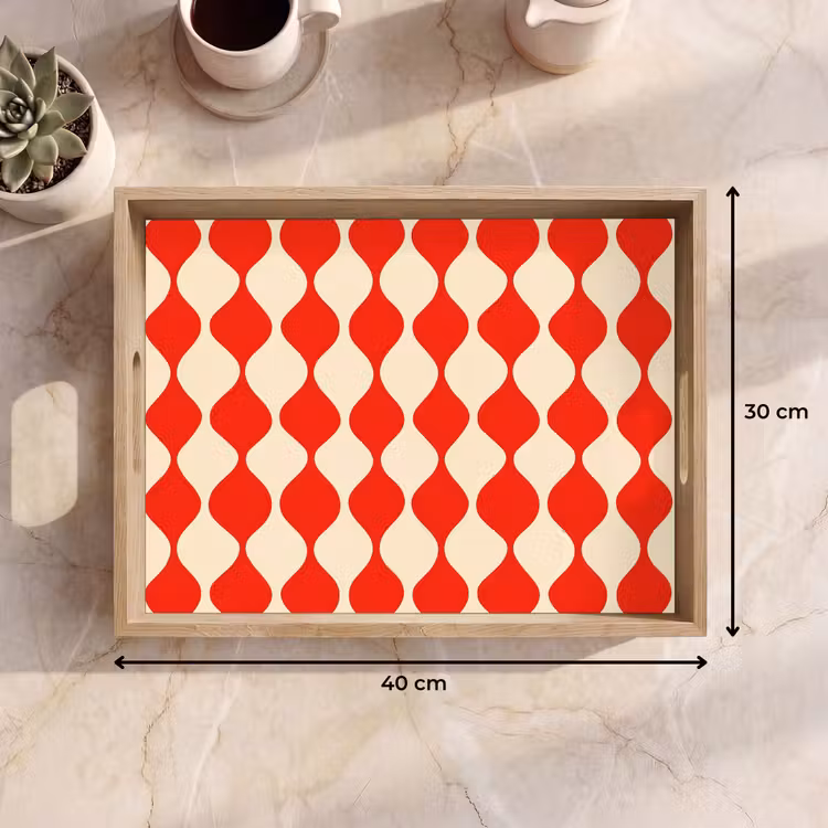 Tablett - Wellenförmiges Muster - Retro - Rot - Beige — 7