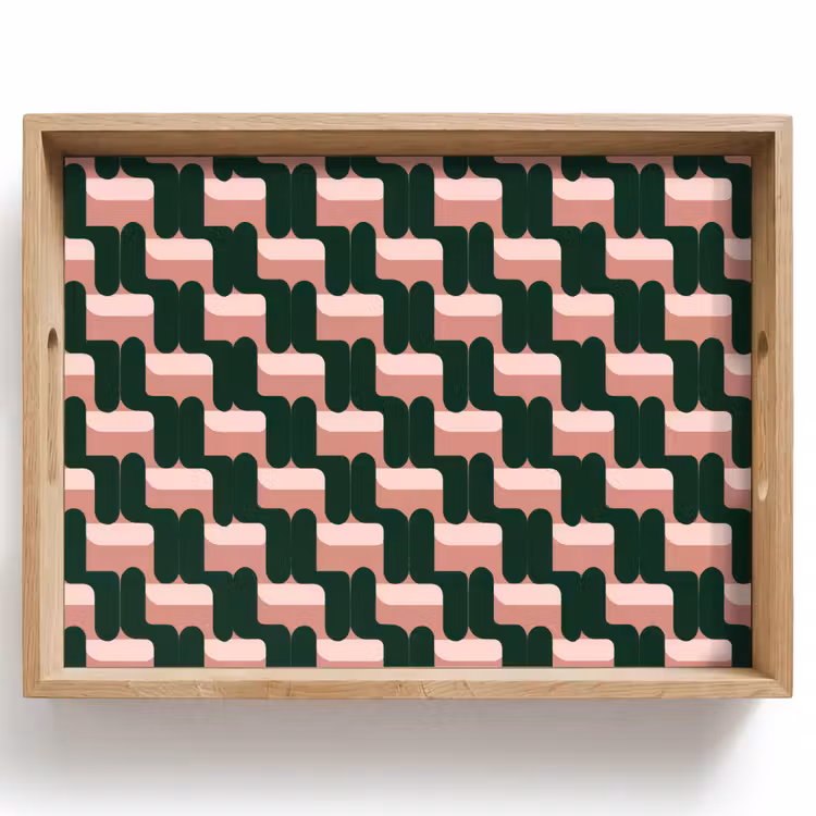 Tablett - Zopfmuster - Grün - Rosa - Geometrisch — 1
