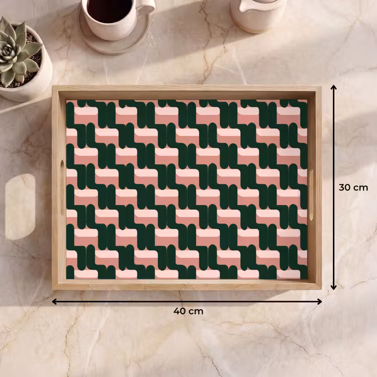 Tablett - Zopfmuster - Grün - Rosa - Geometrisch — 7